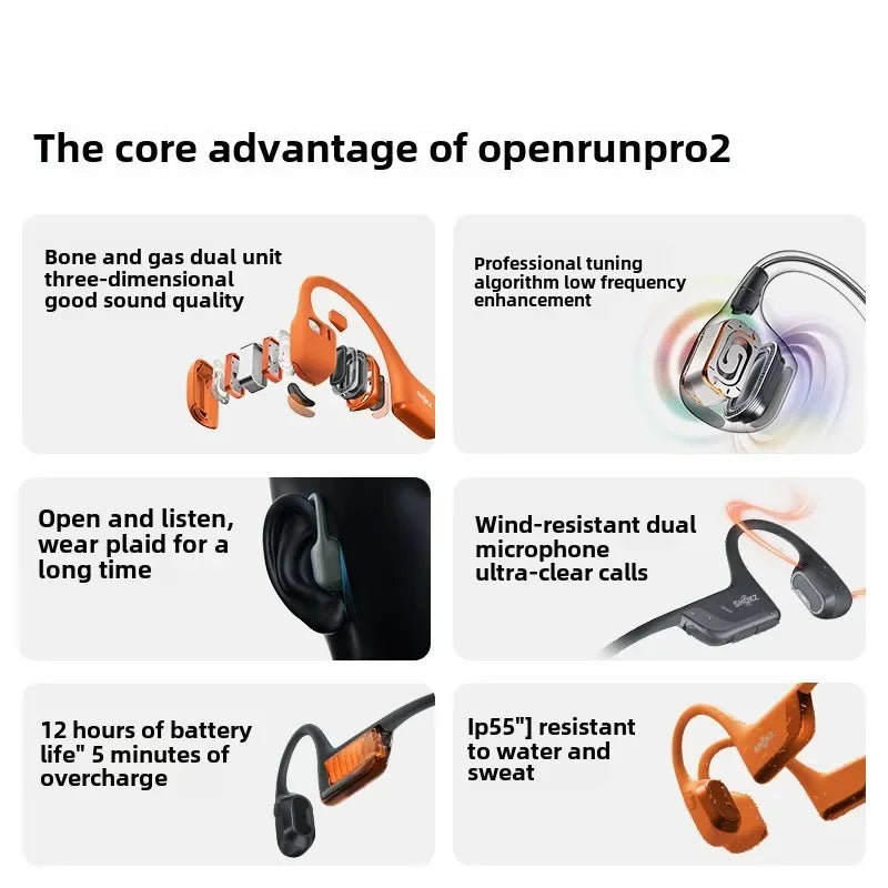 Original SHOKZ OpenRun Pro 2 S820 Bluetooth Earphones IP55 Waterproof Bone Conduction Music Sports Wireless Earbuds