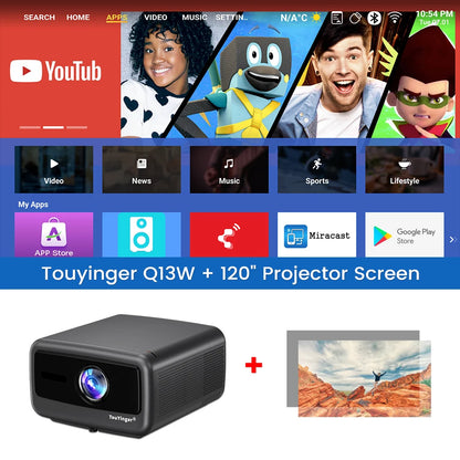 Touyinger Q13W 3800 Ansi Full HD 4K Projectors Home Theater Video 3G 128G Samrt TV Beamer for Movies