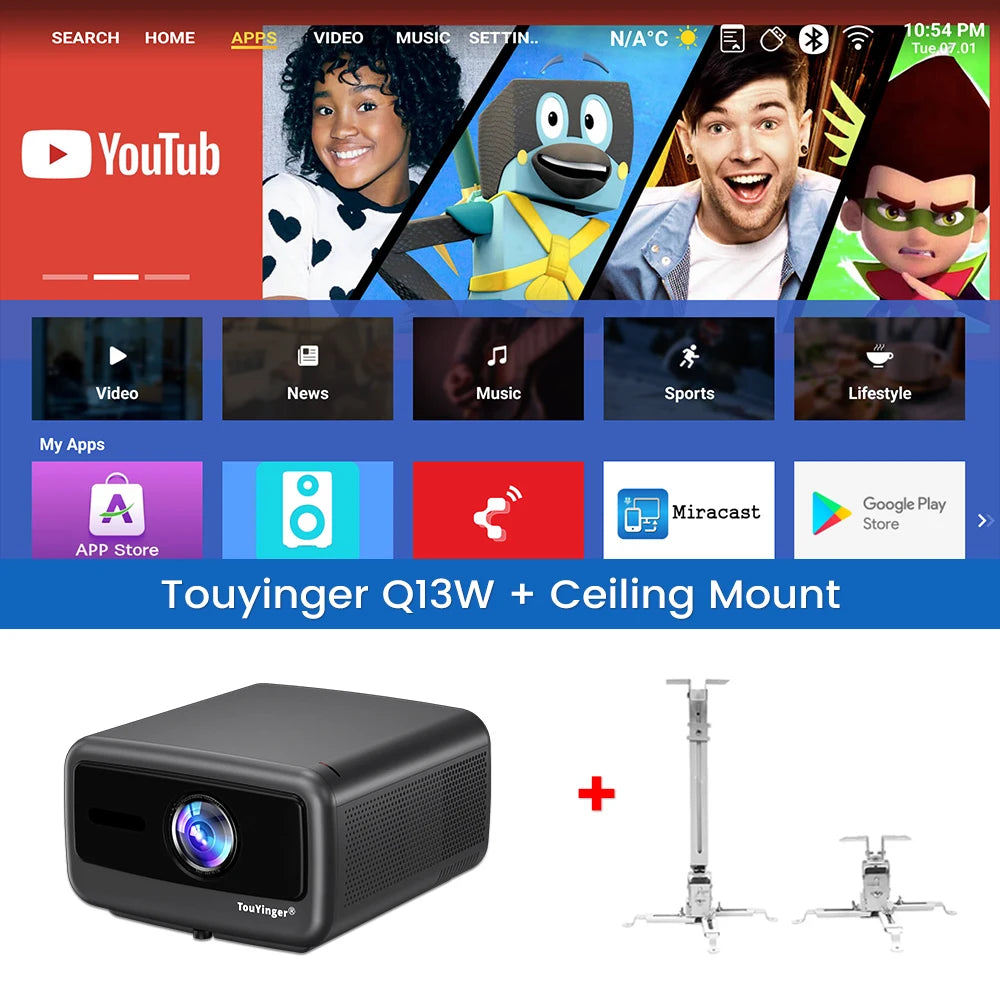 Touyinger Q13W 3800 Ansi Full HD 4K Projectors Home Theater Video 3G 128G Samrt TV Beamer for Movies